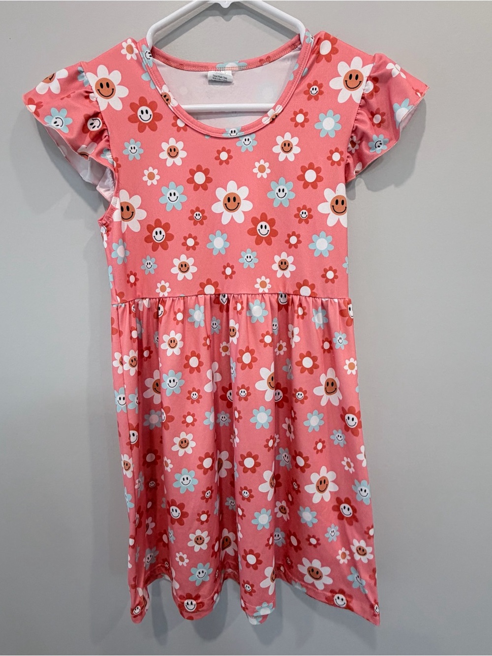 Pink Floral Smile Fit-and-Flare Kids Twirl Dress